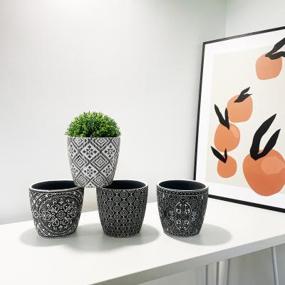 China Eco-Freindly Style North European Ceramic Flower Pot Garden Ceramic Flower Pot Simple Black White for sale