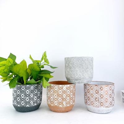 China Eco-Freindly Retro Cement Flower Exquisite Pot Planters Circle Flower Pot Bulk Outdoor Flower Pots for sale