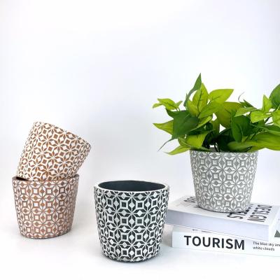 China Eco-Freindly Style European Delicate Pattern Embossed Design Matte Garden Decoration Plant Pot for sale