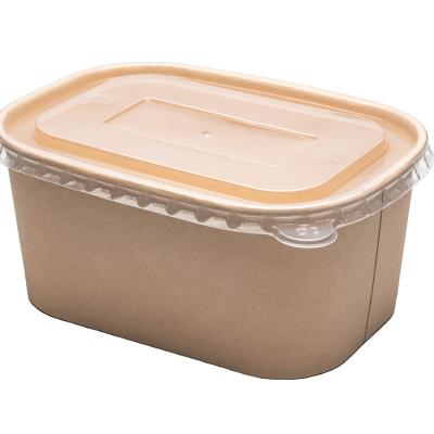 China 1400ml Disposable Food Grade Kraft Paper Container Rectangle Rectangular Paper Bowls With Lids for sale