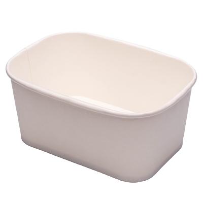 China Disposable Rectangle 750ml Bowl White Paper Food Container Takeaway Square Rectangular Salad Bowls With Lid for sale