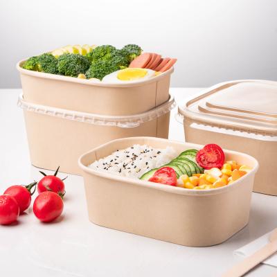 China Different Size 500-1400ml 100% Disposable Compostable Biodegradable Take Out Rectangular Kraft Paper Cup for sale