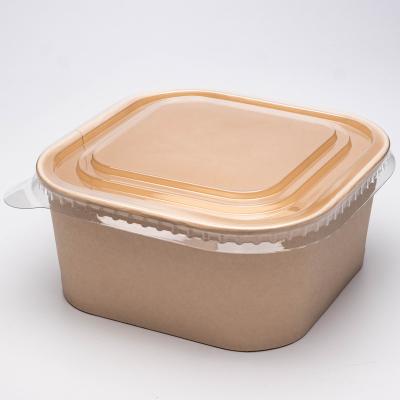 China Disposable Eco-Friendly Biodegradable Waterproof Square Soup Brown Wrapping Paper Bowl With PP Lid for sale