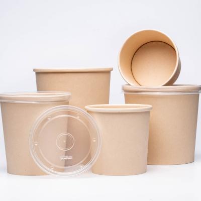 China Disposable Disposable Bamboo Paper Soup Bowl With Degradable Lid Snack Paper Noodles Take Out Bowl for sale