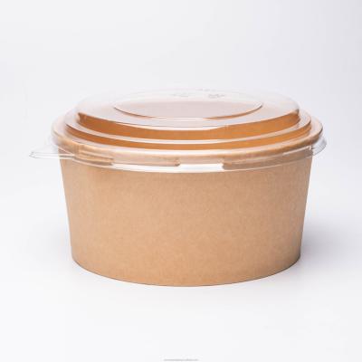 China Disposable Custom Logo Biodegradable 500ml Round Paper Salad Bowl With Lid for sale