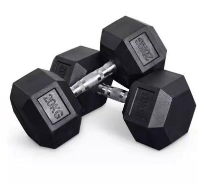 China Commercial Fitness Free Weight Chrome Hex Hex Rubber Coated Dumbbell Set for sale