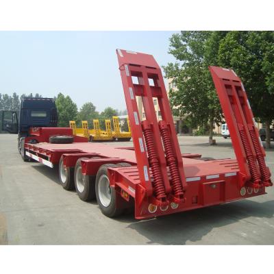 China Semi Covered Or Uncovered Factory 3 Axle 4 Axle Low Deck Low Loader Direct Bed Trailers Excavator Hydraulic Flatbed Transport Trailer for sale