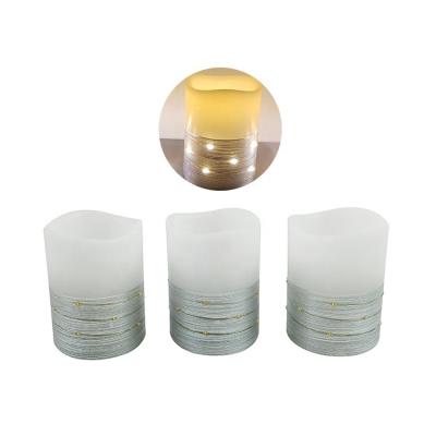 China Copper Wire Decorative Lights Battery Christmas Microwire Wax Pillar LED Candle Flameless Flickering Set for sale