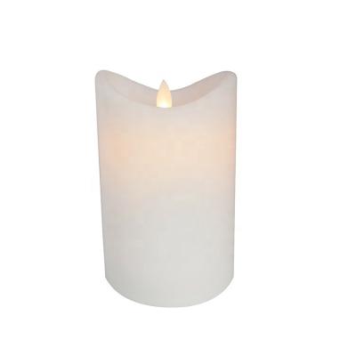 China 4x6 Flameless Led Warmer Dancing Light Real White Timer Pillar Light Dancing Wick Paraffin Wax Candle for sale