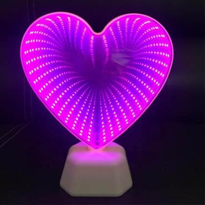 China Bedroom Decoration Mirror Night Lamp Heart Infinity LED Tunnel Light 6*7*19cm for sale