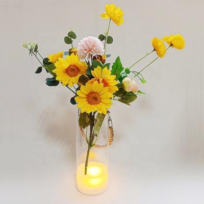 China Home Table Decoration Cylinder LED Glass Vase Lamp Battery Operated Tall Hanging Flower Vase With LED Light for sale