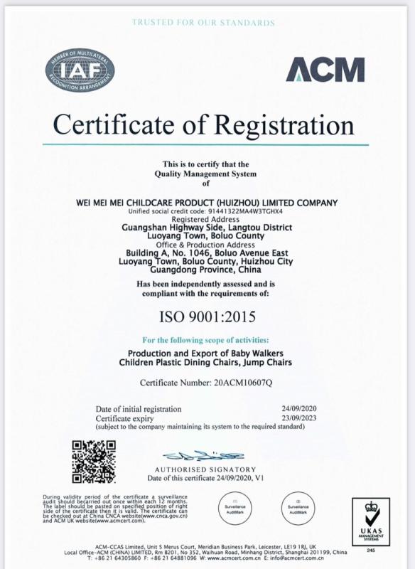 ISO9001 - Wei Mei Mei Baby Product (Huizhou) Limited Company