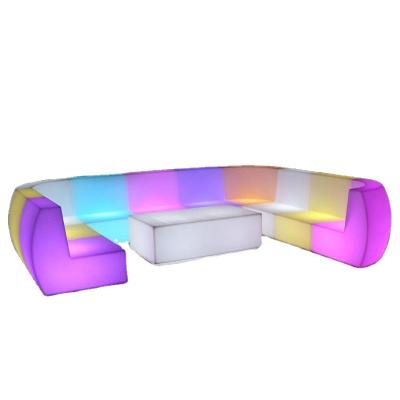 China Remote Control RGB Color Lighting Promotional bar illuminated wholesale outdoor pub lounge sectional plastic light up nightclub furniture glow led sofa for sale