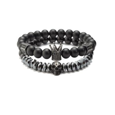 China Eco-Friendly Casual/Sporty King Queen Beads Matte Black Lava Stainless Steel Freidnship Couples Bracelet for sale