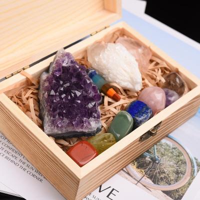 China India Chakra Crystals Item and Healing Stones Collection, Kit Seven Chakra Healing Crystals Set Tumbled Stones, Chakra Pendulum for sale