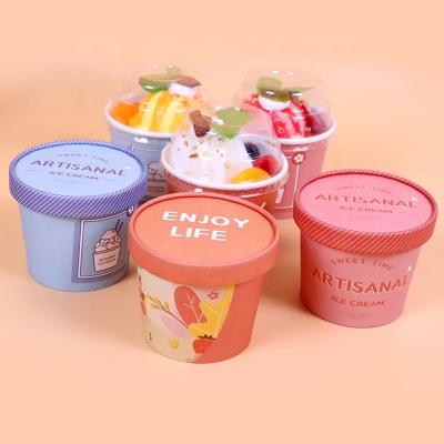 China Disposable Food Grade Custom Printed 12 Ounce Disposable Paper Ice Cream Cups Packaging for sale