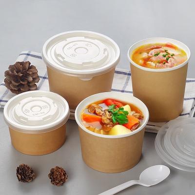 China Disposable Disposable Food Container Take Away Biodegradable Kraft Paper Bowl With PET Lid for sale