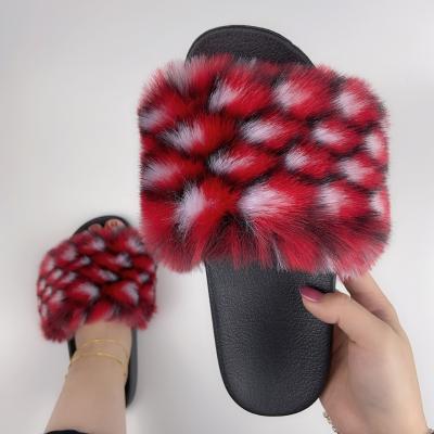 China Fashion Trend Women's Furry Bedroom Slippers Faux Fur Fuzzy Furry Slides Faux Fur Slippers Shoes Plush Sandals for Women and Ladies for sale