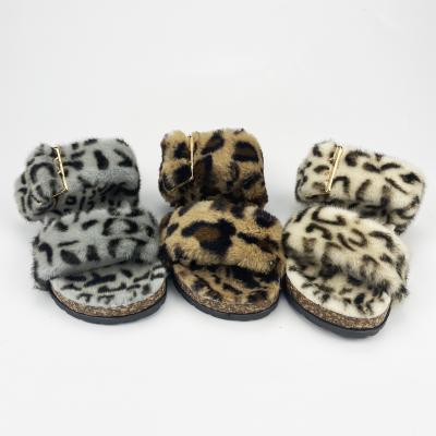 China Fashion Trend Fashion Leopard Plush Fur Slipper For Women Ladies Sandals Fluffy Hairy Slippers Slides Sandal Fuzzy Shoes Faux Fox Fur for sale