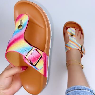 China NEW Fashion Trend Design Women's Slippers Beach Rainbow Sandals For Girls Flat Slippers Slides Colorful Ladies Slipper Sandals For Woman Shoes for sale