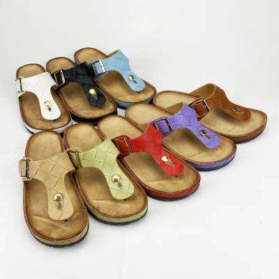 China Comfortable Fashion Lit Sandals PVC Cork Sole Shoes Available Wholesale Pilou Flip Flops Mesh Uppers Middle Ladies Sandals for sale