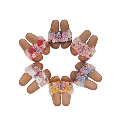 China Cork Shoes Summer Fashion Sandals Anti-skid Flower Vamp Handmade Three-dimensional Ladies Slippers for sale