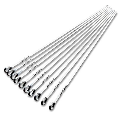 China 10 PCs Reusable Easily Cleaned Stainless Steel BBQ Skewer Grill Sticks Flat Utensil Kitchen BBQ Fork BBQ Outdoor Camping Accessories for sale