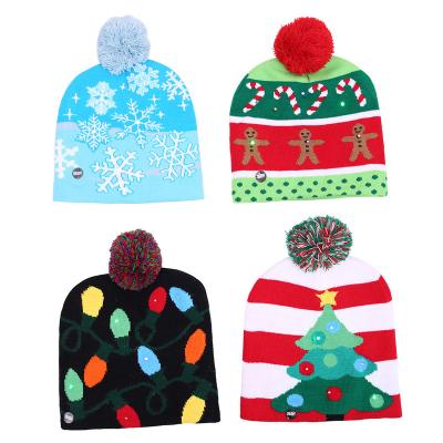 China Fabric Christmas Decoration Knitted Christmas Hats With Colorful LED Lights For Adults Children for sale