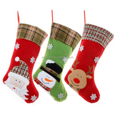 China Wholesale Luxury Merry Christmas Decoration Velvet Embroidery Flannelett Christmas Stocking Candy Gift Bag For Classic Family Mantel Decoration for sale