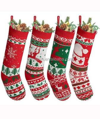 China Wholesale High Quality Knitted Christmas Decoration Clothes Socks Red White And Green Candy Gift Socks Santa Candy Bag Hanging Stocking for sale