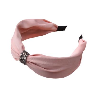 China Hot Selling Women's Twist Hair Decoration Soft Embellished Bling Rhinestone Satin Hair Band Wide Brimmed Circle for sale