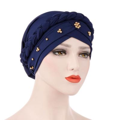 China RELIGION Amazon European Hair New American Spring and Autumn Muslim Blanket Hat Whip Monochrome Beaded Hat Can Hide Arab Hair Hat for sale