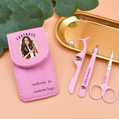 China Custom Eyelash Makeup Work Factory Price Logo Eyebrow Scissors Tweezers Set Stainless Steel Cosmetic Tool Eyelash Tweezers for sale