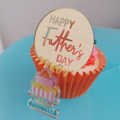 China Mini Acrylic Disc Fathers Day Acrylic Cupcake Topper For Cake Decoration for sale