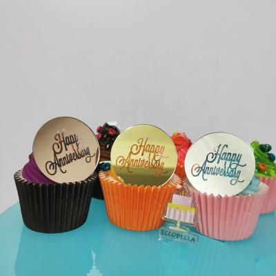 China Mini Acrylic Happy Birthday Disc Cupcake Topper For Cake Decoration for sale