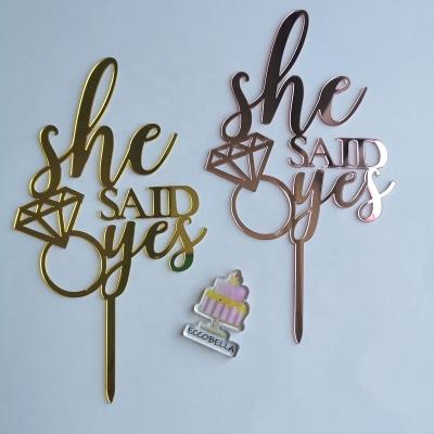 China Acrylic She Said Yes Acrylic Cake Topper For Wedding Engagement Cake Decoration for sale