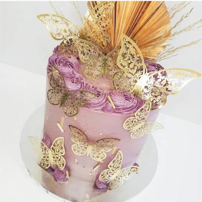 China Gold Paper Butterfly Cake Set 3D Butterfly Cake Topper Decoration for sale