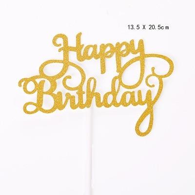 China Glitter Gold Paper Happy Birthday Cake Topper for sale