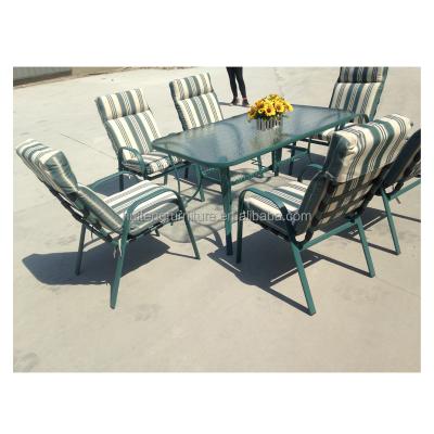 China Contemporary Outdoor Garden Dining Furniture Steel Vinyl Strap Webbing Chairs for sale