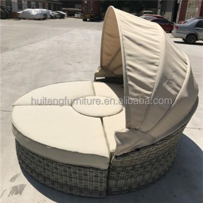 China Cushion Contemporary Waterproof UV Resistant Poly Rattan Wicker Outdoor Daybed With Canopy for sale