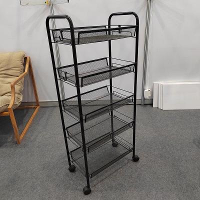 China Cheap Metal Stored Hot Selling Price Household Storage Rack 5 Layers Kitchen Storage Rack With Wheels for sale