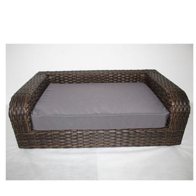 China Modern Design Poly Patio Dog Cat Sofa All Weather Wicker Steel Rattan Woven Pet Furniture for sale