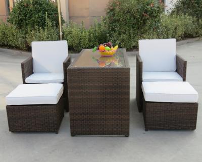 China 5pcs Poluar Contemporary Stainless Steel Rattan Patio Outdoor Garden Sofa Set Rattan Woven Outdoor Furniture with Table and Footstool for sale