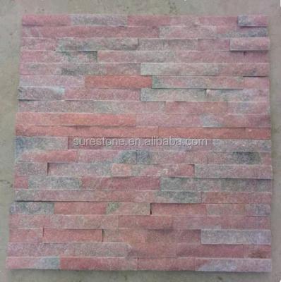 China Modern natural red peach rose peach quartzite stone wall cladding interior flat ledgstone veneer tile for sale