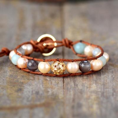 China Cute Bead Bracelet Agate Bracelet Jewelry Bead Wrap Leather Bracelet for sale