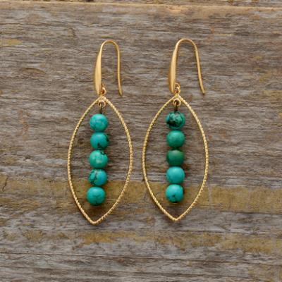 China CLASSIC Gold Plated Gold Leaf Waterdrop Leaf Drop Earrings Vintage Bohemian White Freshwater Turquoise Turquoise Pearl Jewelry Fashion Metal for sale