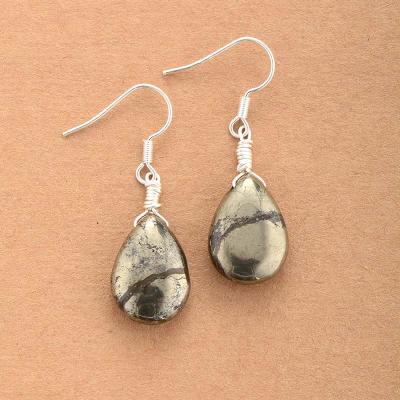 China BOHEMIA personalized handmade earrings new fashion jewelry silver plated pyrite dangle earrings free shipping for sale