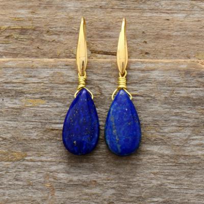 China Hollywood Waterdrop CLASSIC Bohemian Gold Plated Lazulite Dangle Drop Earrings for sale