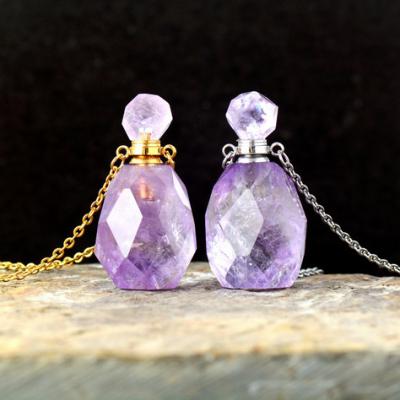 China Customized Casual/Sporty Gold Plated Essential Oil Perfume Bottle Necklace Amethyst Pendant Necklace Silver Plated Free Shipping for sale