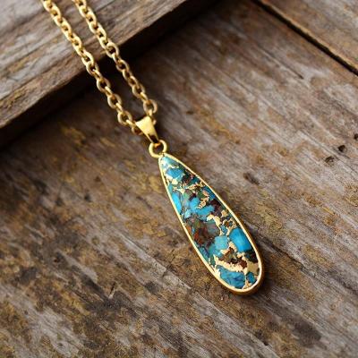 China BOHEMIA Gold Plated Waterdrop Shape Turquoise Necklace Extentional Gold Pendant Jewelry Free Shipping for sale